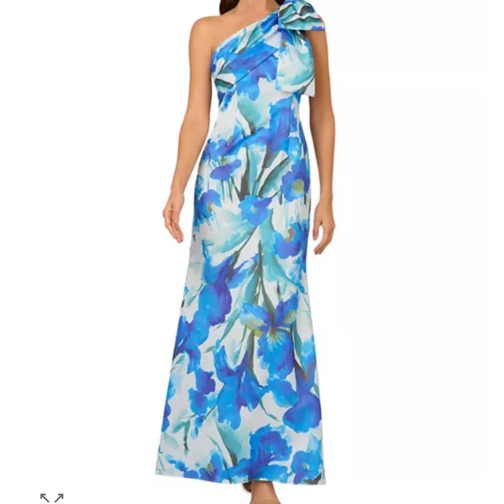 Adrianna Papell One-Shoulder Blue & White Floral Maxi Dress - Picture 2 of 6